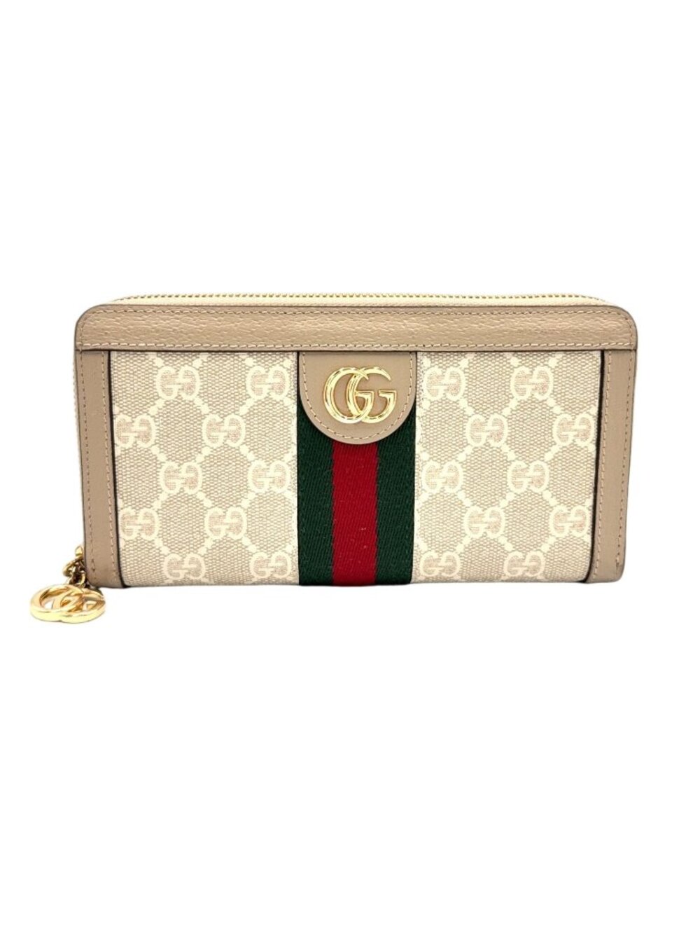 Gucci Ophidia GG Supreme Sherry Line Leather Gray Beige Multicolor Wallet Gold